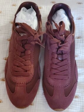 Coach Women’s Burgundy Velvet & Suede Lace-Up Sneaker